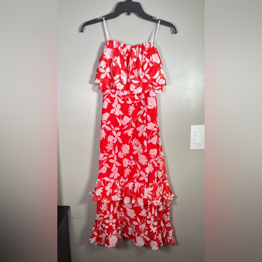 Lulu's Red and White Off-Shoulder Maxi Sundress